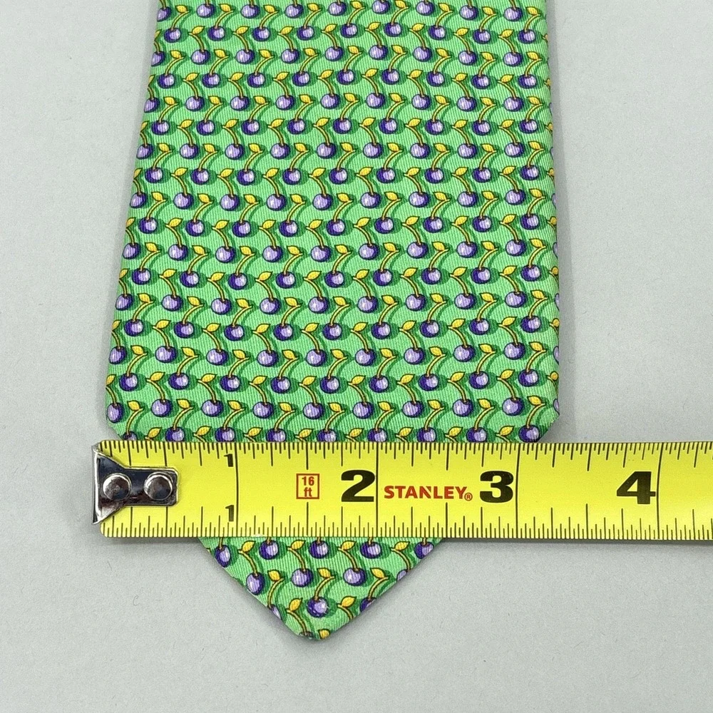 Robert Talbott Tie Mens Green Cherry Fruit Pattern Silk Made USA Necktie Novelty